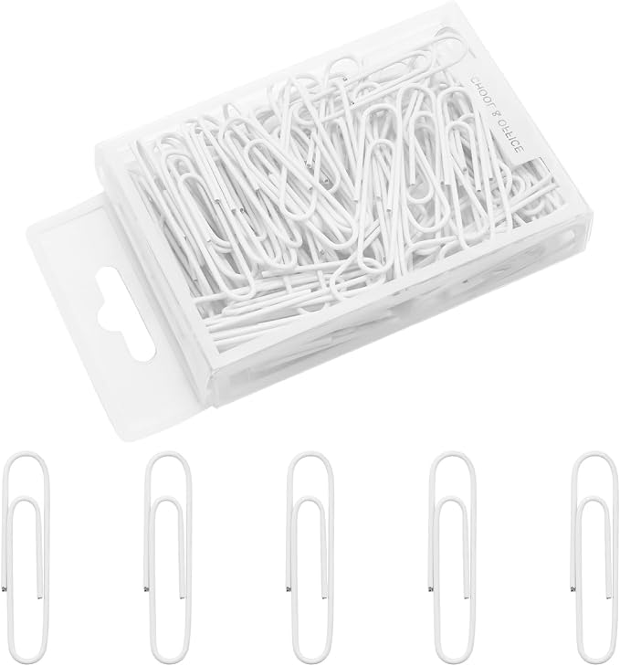 100 Pcs White Paper Clips, 2 Inch (50mm) Colorful Paperclips | Vinyl Coated, Colored Jumbo Paper Clips, Rust Proof, for Office, School, DIY, Bookmarks and Document Organization