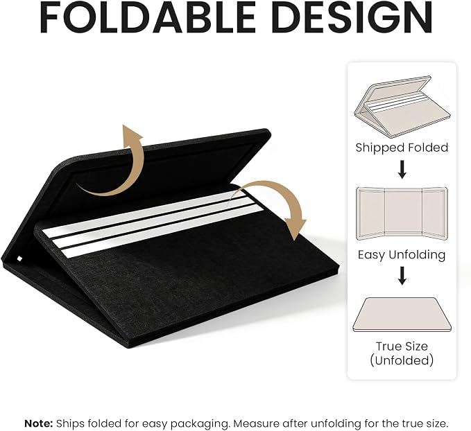 Large Bulletin Board, 24 X 17 Inches Felt Cork Board with 40 Pushpins, Foldable Felt Notice Pin Board Photo Display Board with Self-Adhesive Tape for Office Home School (Black, 24x17 inch)