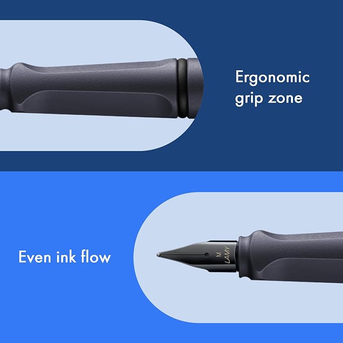 LAMY safari steel black - Fountain Pen with ergonomic grip & polished steel nib in size F - ideal for any Writing & Calligraphy - including LAMY T 10 blue cartridge - Right-Handed | Lamy Fountain pen with ergonomic grip - robust ASA plastic - incl. LAM...