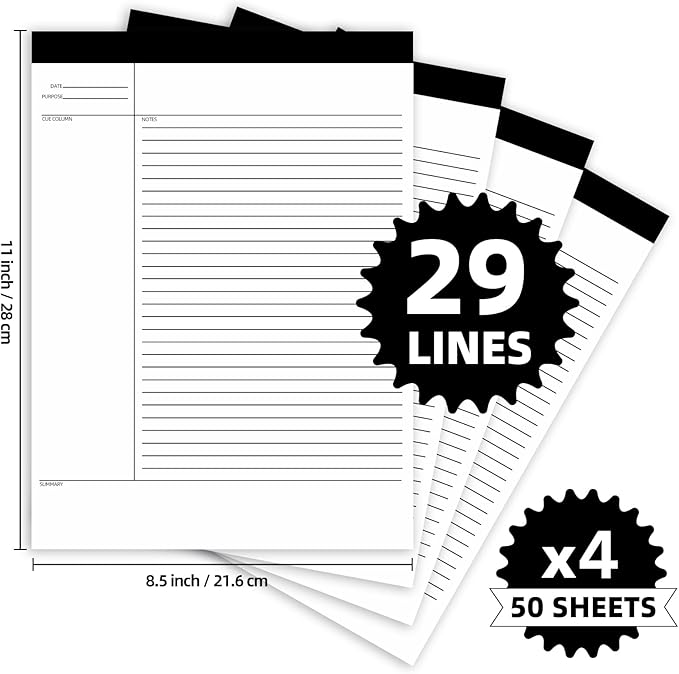 4 Pack Notepads 8.5 x 11 Inches, 200 Sheets College Ruled Legal Pads Lined Paper Writing Pads, White Note Pads Notebook for Office Business School College Supplies, 50 Sheets/Pad