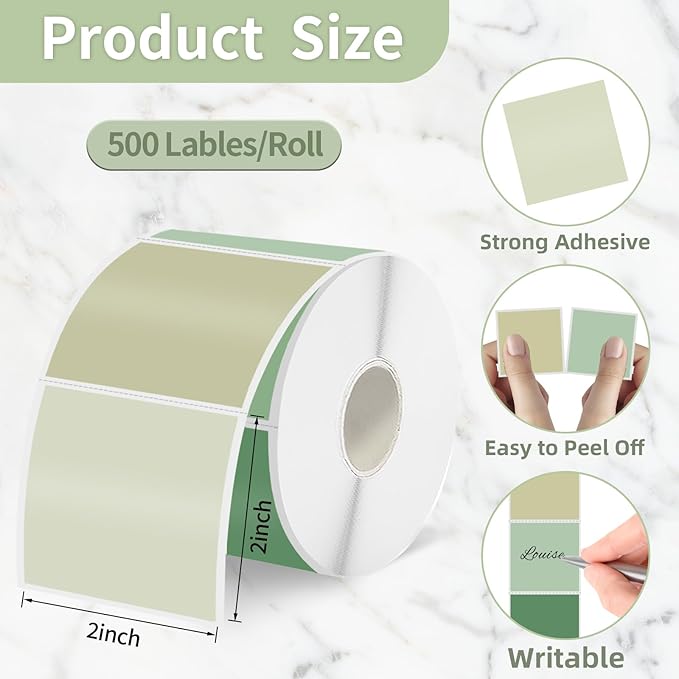 Starboling 2"x2"Square Thermal Labels,Self-Adhesive Thermal Sticker Printer Labels for Small Business,Address,Color Coding（Green Gradient）