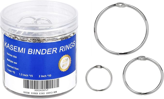 Binder Rings,KASEMI 100pcs Book Rings Assorted Sizes (1,1.5,2 inch) for School,Classroom,Office