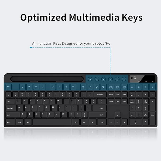 Wireless Keyboard and Mouse Combo, MARVO 2.4G Ergonomic Wireless Computer Keyboard with Phone Tablet Holder, Silent Mouse with 6 Button, Compatible with MacBook, Windows (Black)
