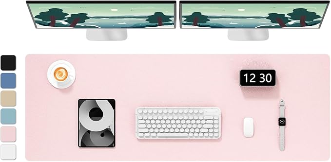 Hsurbtra Desk Pad, 48" x 17" PU Leather Desk Mat, XXXL Extended Mouse Pad, Waterproof Desktop Blotter Protector, Non-Slip Ultra Thin Large Laptop Keyboard Writing Mat for Office Home, Pink