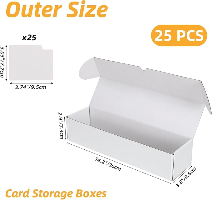 Bulk 1200 Capacity Trading Cards Storage Box, in Total 25 Pack All White Cardboard Shipping Boxes for 30000 Count 12pt 2.5x3.5 inch Cards or Sleeved Cards