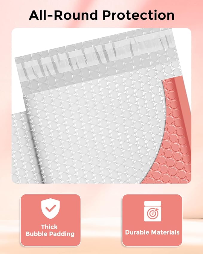 Metronic Bubble Mailers 6x10" 100 Pack Pale Pink Self-Seal Padded Envelopes Usable Size 6x9" Waterproof Bubble Envelopes Bulk for Small Business Padded Mailers for Mailing Jewelry#0