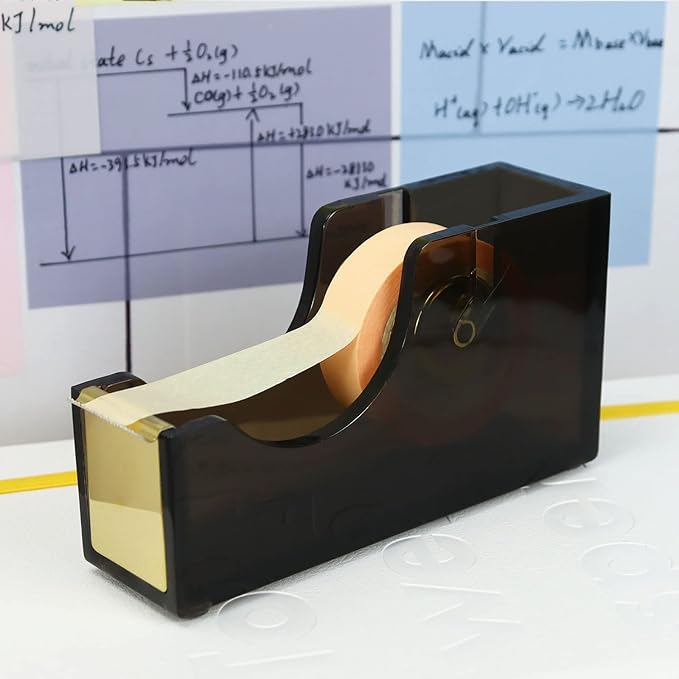 Acrylic Black Tape Dispenser Gold for Desk Masking Tape Cutter Holder 1-Inch Core Office Tape Dispenser