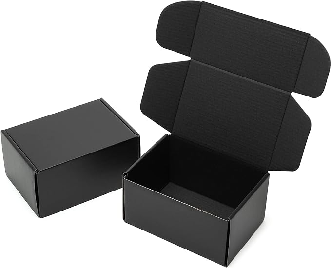 Timirog 6x4x3 Inches Small Black Shipping Boxes 25 Pack - Corrugated Cardboard Mailing Box for Small Business, Tab Locking Literature Mailer for Packing Jewelry Ornament Gift Craft Packaging Supplier | Mailing Box for Small Business, Tab Locking Litera...