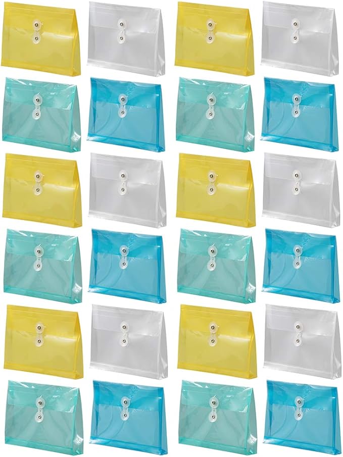 JAM PAPER Plastic Envelopes with Button & String Tie Closure - Index Size - 5 1/2 x 7 1/2 - Assorted Colors - 24/Pack
