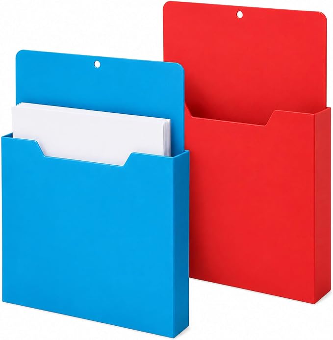 Magnetic File Holder, A4 Wall Organizer for Classroom Whiteboards (2PCS-C) | Large File Pocket for Teachers, Office and Home; Attaches to Fridges, Lockers, Cabinets and Other Metal Surfaces