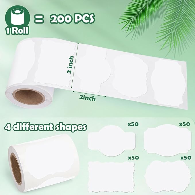 SallyFashion 200PC Label Stickers, 3x2 Inch Canning Labels for Mason Jars, All-Purpose Self-Adhesive Handmade Stickers for Bottles, Canning Supplies, Present Tags(White)