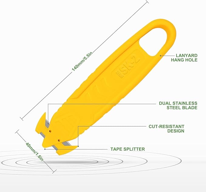 200 Pcs Safety Knife Box Cutter T TOVIA Utility Cutter and Package Opener with Recessed Concealed Stainless Steel Blade for Household, Warehouse, Workshop