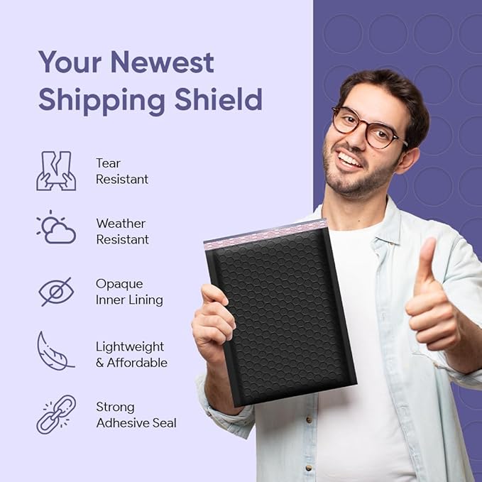 Black Small Bubble Mailers 4x8 Inch #000 | Thick Padded Poly Mailer Envelopes | Mailing Trading Card Sports Card Bubble Envelopes | Water & Tear Resistant | 1000 Pack Bulk