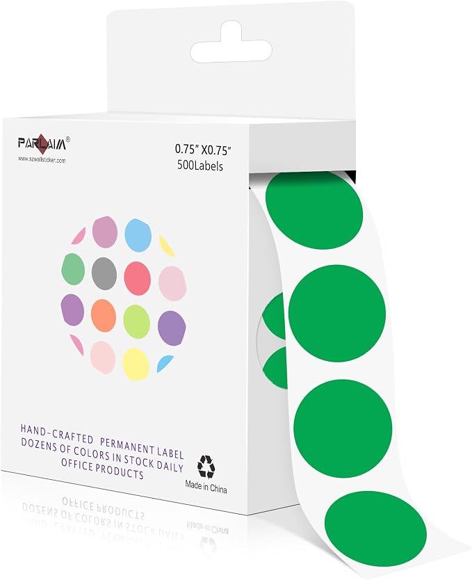 PARLAIM 3/4 Inch Color Coding Label Stickers,500PCS Circle Inventory Sticky Dots Sticker in Dispenser Box,Green Adhesive Round Dot Labels for Office Home(Green)