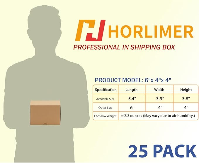 HORLIMER 6x4x4 inches Small Shipping Boxes Set of 25, Brown Corrugated Cardboard Box Literature Mailer