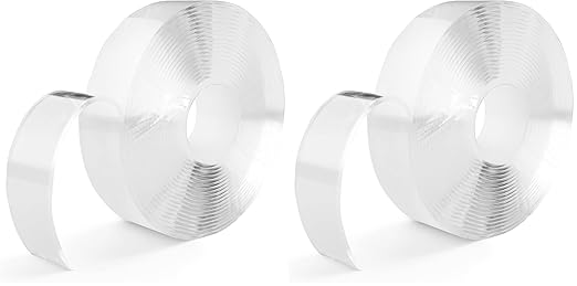 SANKEMU Double-Sided Tape Heavy Duty 16.5 FT x 1.18 in – Clear Removable Mounting Tape for Walls, Carpet, Rugs, Posters – Reusable, No-Residue, Indoor/Outdoor Nano Gel Grip (Pack of 2)