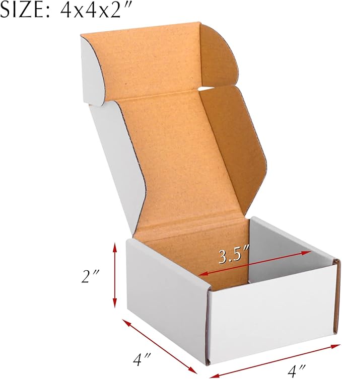 4x4x2 White Cardboard Boxes - 30 Pack Small Shipping Boxes for Small Business Mailing, Corrugated Packaging