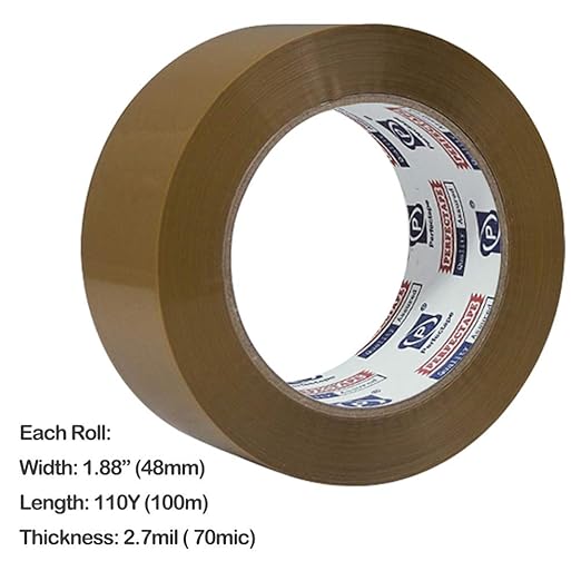 PERFECTAPE Heavy Duty Brown Packing Tape 6 Rolls, Total 600 Meters, 2.7 mil, 1.88 in x 100m, Ultra Strong, Refills for Moving, Packaging and Shipping(Not Paper Tape)