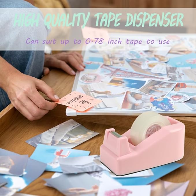SHOIKOM Stylish and Sharp Desktop Tape Dispenser Cute Office Tape Dispenser for Desk - Non-Skid Base, Macaron Pink