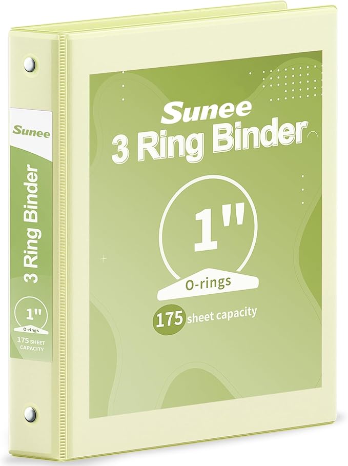SUNEE 3 Ring Binder 1 Inch 1 Pack, Clear View Binder Three Ring PVC-Free (Fit 8.5x11 Inches) for School or Office Supplies, Light Yellow