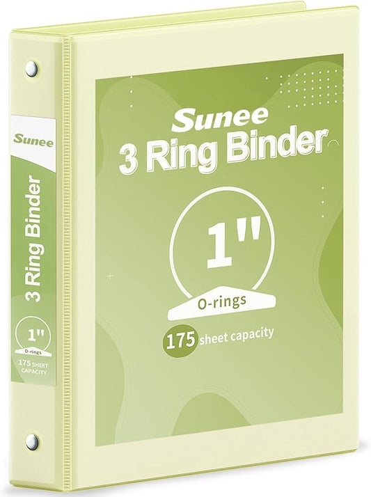 SUNEE 3 Ring Binder 1 Inch 1 Pack, Clear View Binder Three Ring PVC-Free (Fit 8.5x11 Inches) for School or Office Supplies, Light Yellow