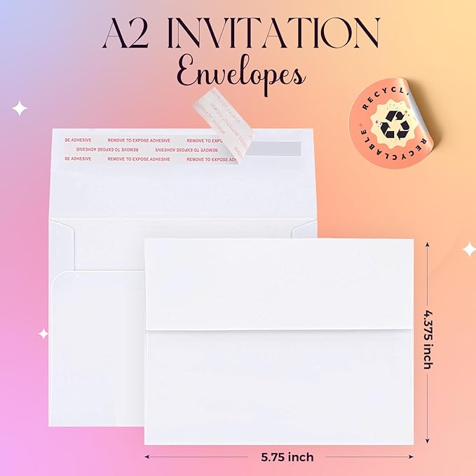 ACSTEP 100PACK A2 Envelopes White 4.375x5.75 Envelopes Self Seal for Greeting Cards, Wedding, Invitations, RSVP cards, Thank You Note Cards, Notice, and Announcements.