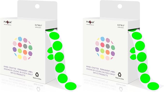 PARLAIM 1/2 Inch Circle Sticker Labels,1000 Stickers Round Color Coding Circle Dots Stickers,Roll Dot Sticker Label for Office Home Office(Fluorescent Green) (Pack of 2)