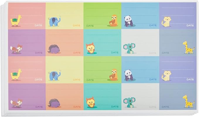 Juvale Baby Bottle Labels for Daycare 500-Pack - Multicolor Animal Designs (1.5" x 1") - Writable Daycare Bottle Labels - Adhesion for Bottles & Containers