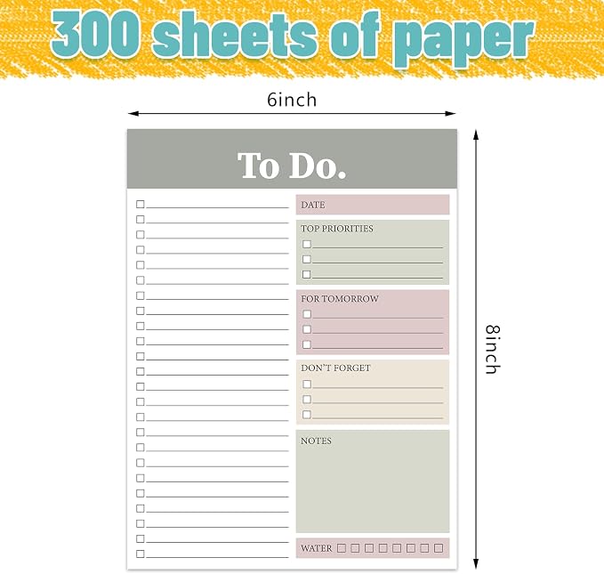 Spakon 300 Sheets Daily to Do List Notepad Notebook Library Card to Do Planner Checklist Memo Writing Pad Schedule Reminder Office Homework Planner for Task, 6" x 8 (Elegant,White,Olive Green)