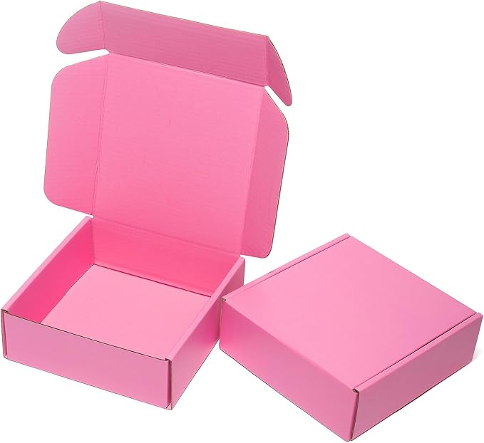 Timirog Small Shipping Boxes 6x6x2 Inches 25 Pack Pink Corrugated Cardboard | Mailing Box, Cute Tab Locking Literature Mailer for Packing Jewelry Ornament Gift Craft Packaging Supplier