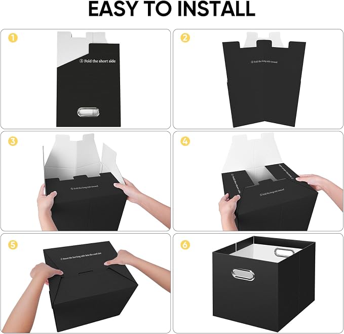 BALEINE File Organizer Box, Cardboard File Folder Organizer with Handle for Letter Size, Portable Collapsible Hanging Filing Box for Home Office Document Storage (2 Pack, Large Black)
