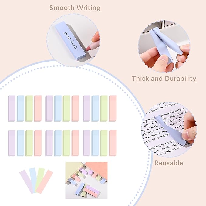 BAYTORY 6 Pads Pastel Index Tabs, 4 Colors Small Sticky Notes (3x0.7 in) | Self-Stick Note Pads, Easy to Post for School Office Notebook