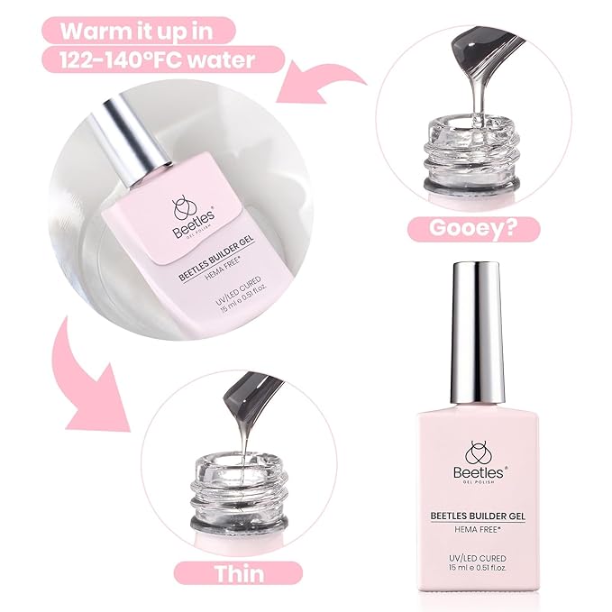 Beetles Builder Gel for Nails HEMA-Free with Base & Top Coat,Nail Protection Trio Set 3 Pcs Strengthening Nail Apex Building Extension for Beginner DIY Salon at Home,Clear Building Gel,UV & LED Cured