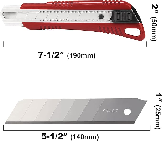 HAUTMEC 25mm Utility Knife Set, Heavy Duty Auto-Lock, Retractable Box Cutter with 10pcs Ultra sharp Snap-off Sharp Blades HT0095-KN