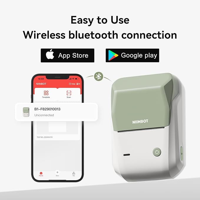 NIIMBOT B1 Label Maker Machine with Tape for Home and School, Green White | 2 Inch Portable Label Printer Bluetooth Thermal Sticker Printer for Small Business Labeling, Compatible with Phones & PC