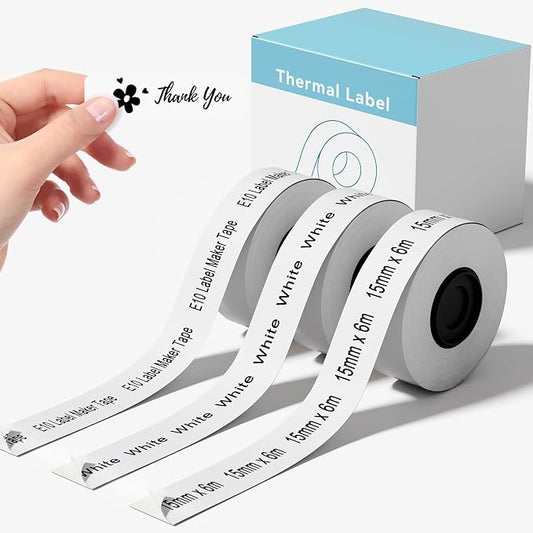 3 Rolls Compatible with SUPVAN E10 & E11 Label Maker Tape | White,Continous 0.59in x 19.68ft(15mmx6m) ,thermal laminated label Paper, Self-Adhesive Multipurpose Labeling Tape