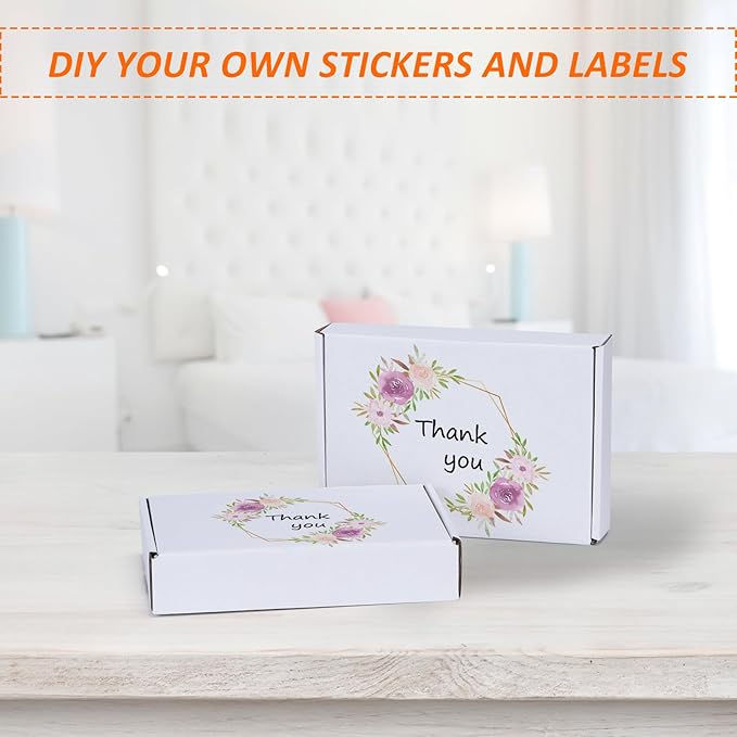 HORLIMER 8x5.5x1.6 inches Shipping Boxes Set of 25, White Corrugated Cardboard Box Literature Mailer, 25 Stickers Included