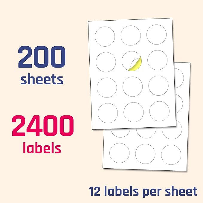 2" Round Matte White Sticker Label, Laser/Inkjet Printing - Letter Size, 200 Sheets