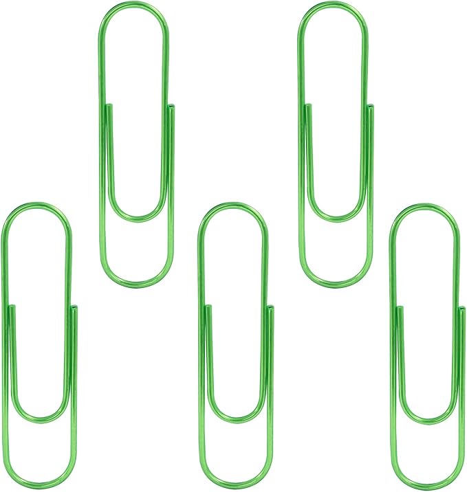 4 Inch Jumbo Paper Clips, Green, 15Pcs | Coated Large Reusable Big Paperclips for Office, School, Home Document Organizing