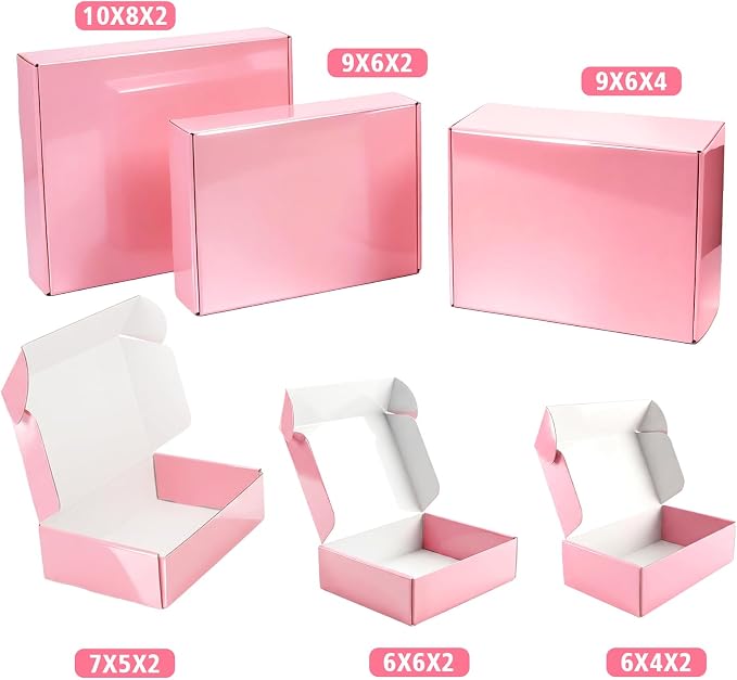 6x6x2 inch Glossy Pink Shipping Boxes, 50 Pack Corrugated Cardboard Mailing Boxes for Small Business Packaging, Shipping Candles, Coasters