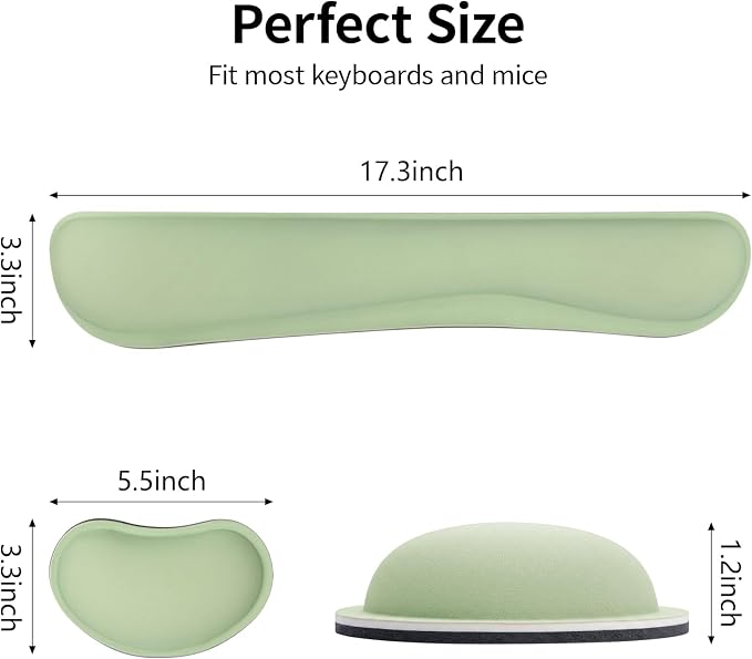 Bloss 2 Green Wrist Rest for Mouse & Keyboard, Ergonomic Wrist Support | Soft Memory Foam, Rubber Non-Slip, Wrist Rest for Mouse, Breathable, 1.2" Thick