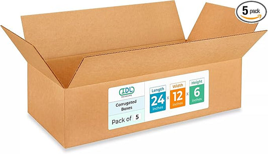 Large Shipping & Moving Boxes 24 x 12 x 6 inches (5-Pack) - Extra Strength 200 lb vs Regular - USA-Made Corrugated Heavy Duty Moving Boxes - Strong Large Shipping Box - IDL Packagingby IDL Packaging
