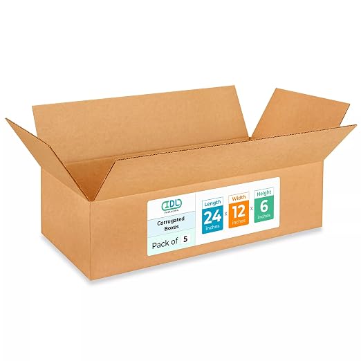 Large Shipping & Moving Boxes 24 x 12 x 6 inches (5-Pack) - Extra Strength 200 lb vs Regular - Corrugated Heavy Duty Moving Boxes - Strong Large Shipping Box - IDL Packagingby IDL Packaging | Extra Strength 200 lb vs Regular - Corrugated Heavy Duty Mov...