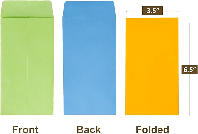 ESSENTIAL #7 120 Pieces Cash Envelopes 3.5" x 6.5" with Gummed Flap, Small Parts Envelope for Home and Office Use (Assorted -120)