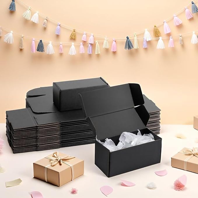 7x3x3 inch Black Shipping Boxes for Small Business- Set of 25 | Sturdy ECT 32 Corrugated Cardboard Mailer Boxes, Easy Assemble for Packaging, Mailing, Gift