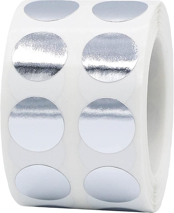 Metallic Silver Circle Dot Stickers, 1/2" Inch, 1000 Labels per Roll - Ideal for Organizing, Decorating, Labeling and Crafting in Homes, Schools, and Office Use