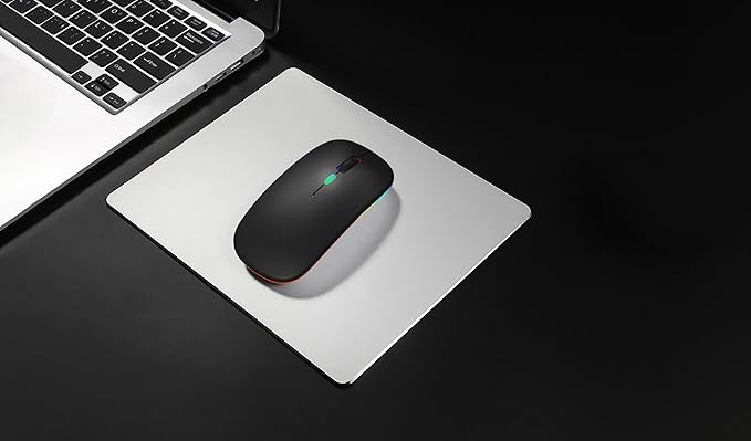 Wireless Bluetooth Mouse Rechargeable Laptop Mice with LED Lights Silent Slim Use(BT5.2 and 2.4G Portable USB Receiver)Dual Mode Computer Mouse for Laptop/iPad/Tablet/Apple/Computer/Mac(Silver)