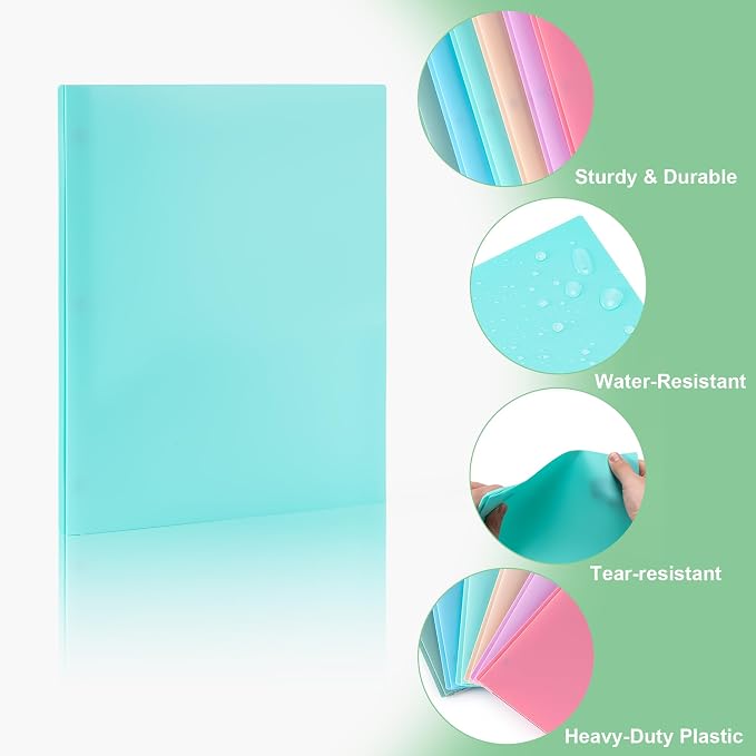 Folders with Pockets and Prong with Fasteners (6 Pack, Purple Pink) | Durable Plastic Pocket Folders with Prongs,Tear Resistant,2 Pocket 3 Prong Folders for Schoolwork & Office,Letter Size