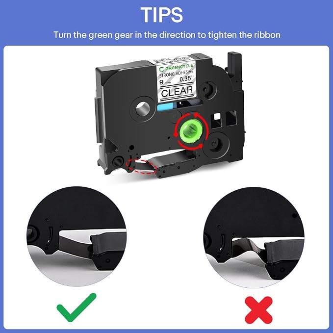 GREENCYCLE Extra Strength Label Tape TZe-S121 9mm 0.35" Laminated Clear Compatible for Brother P-Touch TZeS121 TZ-S121 TZe TZ 3/8 inch Black on Clear Label Tape for PT-D200 PT-D210 PT-D220, 10 Pack