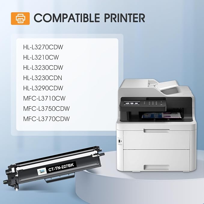 TN227 TN-227BK/C/M/Y High Yield Toner Cartridge 4 Pack TN-227 TN 227 223 | Compatible for Brother TN-223BK/C/M/Y TN223 MFC-L3770CDW HL-L3270CDW HL-L3290CDW MFC-L3750CDW HL-L3210CW MFC-L3710CW Printer
